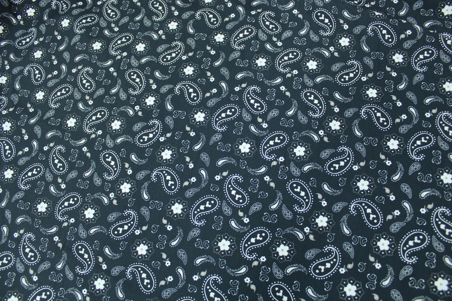 Tissu popeline coton - imprimé cachemire - ton gris noir
