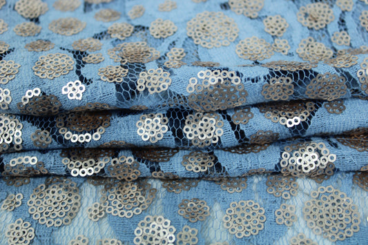 Tissus dentelle à paillettes - bleu ciel - photo 2/5 | So Tissus