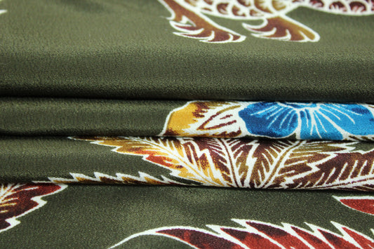 Tissu crêpe de chine 100% soie - imprimé paons et fleurs - photo 2/5 | So Tissus