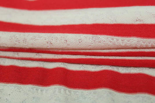 Tissu maille jersey - à rayures - rouge et blanc - photo 2/5 | So Tissus