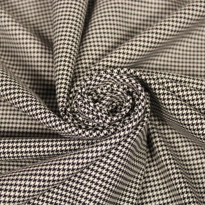 Tissu effet laine froide pied de puce blanc et noir