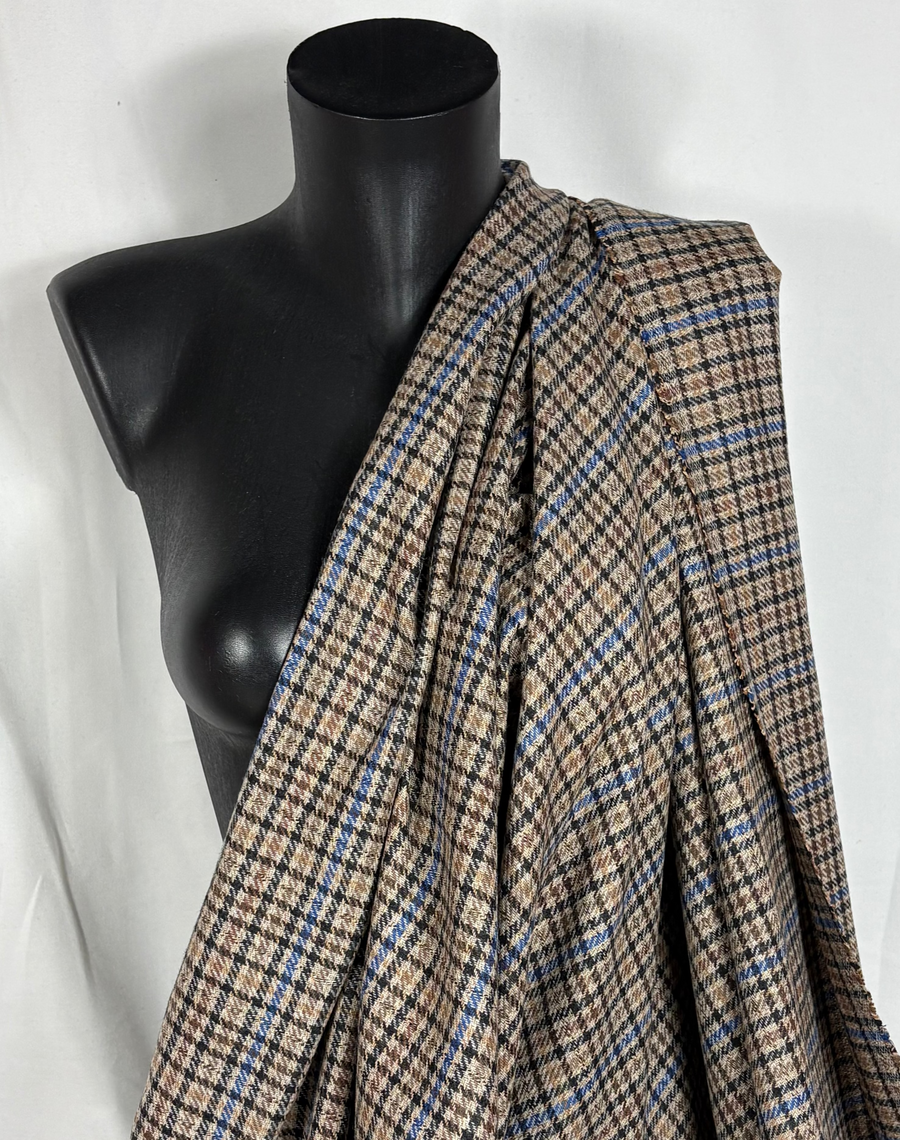 Tissu flanelle de laine - à carreaux - ton beige