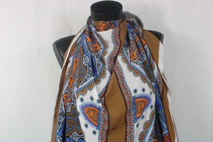 Tissu viscose - imprimé cachemire - bleu, beige et orange - photo 3/5 | So Tissus