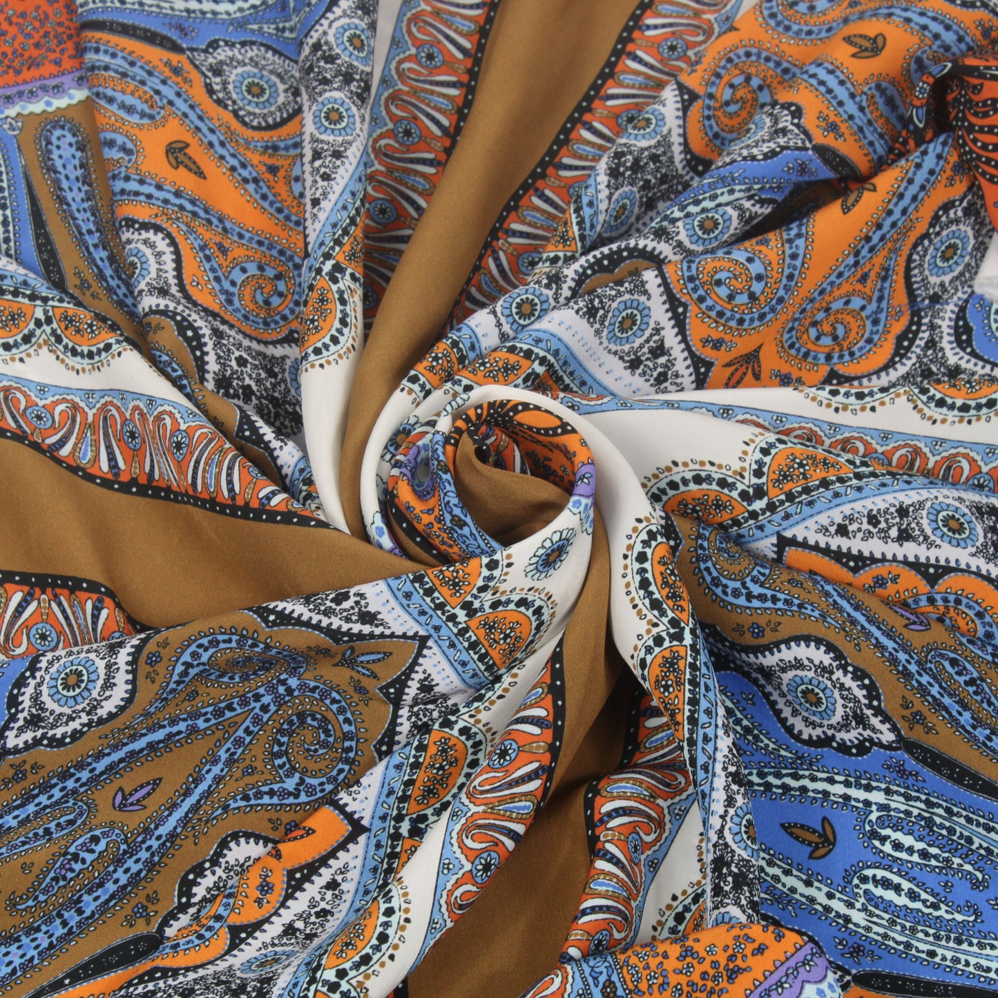 Tissu viscose - imprimé cachemire - bleu, beige et orange - photo 1/5 | So Tissus