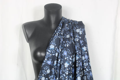 Tissu twill de soie - imprimé fleuri - ton bleu marine - photo 4/5 | So Tissus