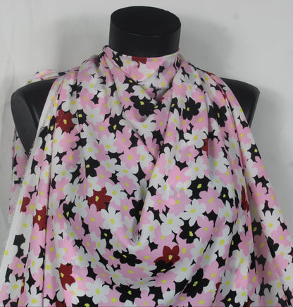 Tissu crêpe georgette  - imprimé fleurs vintages  - noir, rose et blanc - photo 3/5 | So Tissus