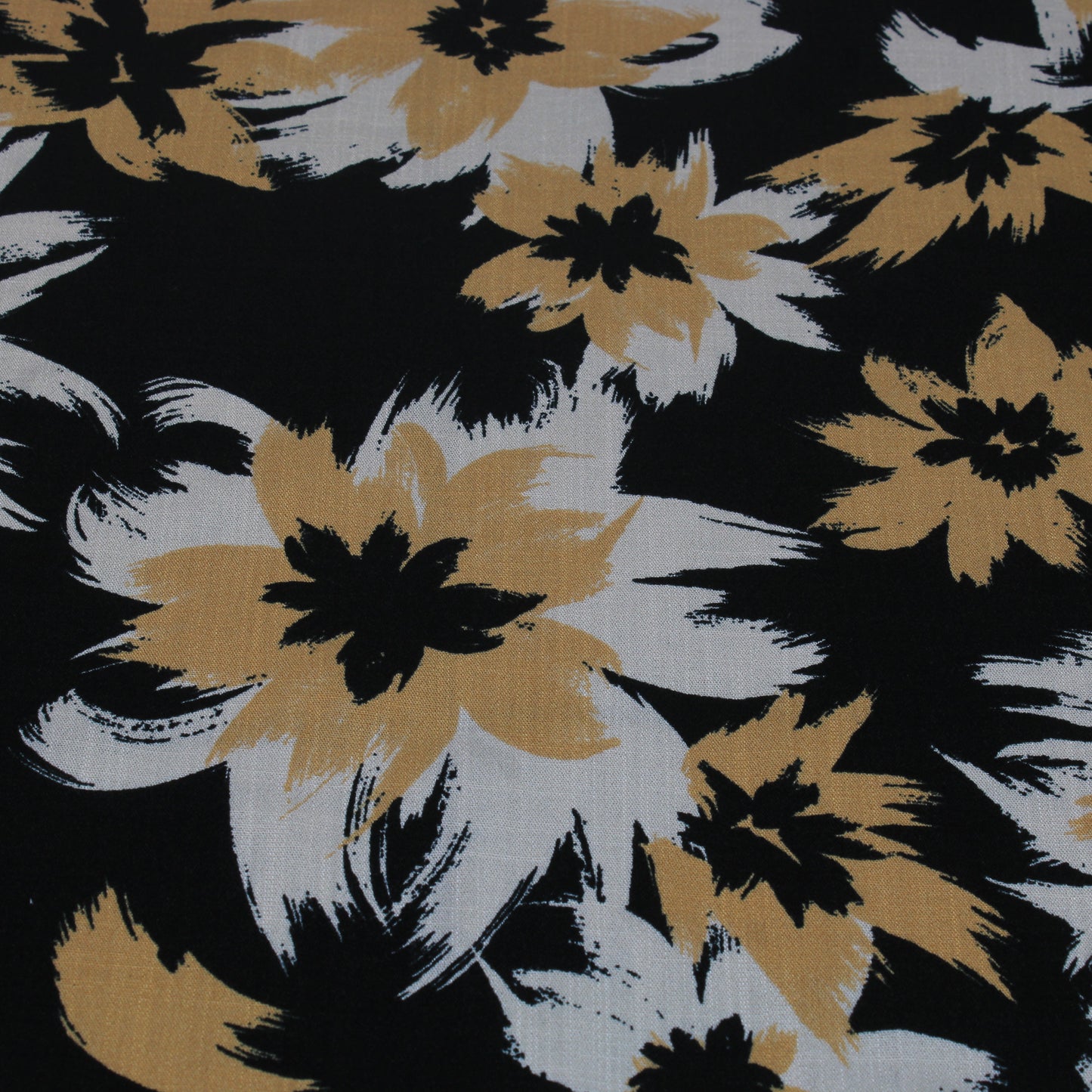 Tissu crepe viscose - imprimé fleurs abstraites - ton beige, écru et noir - photo 1/5 | So Tissus
