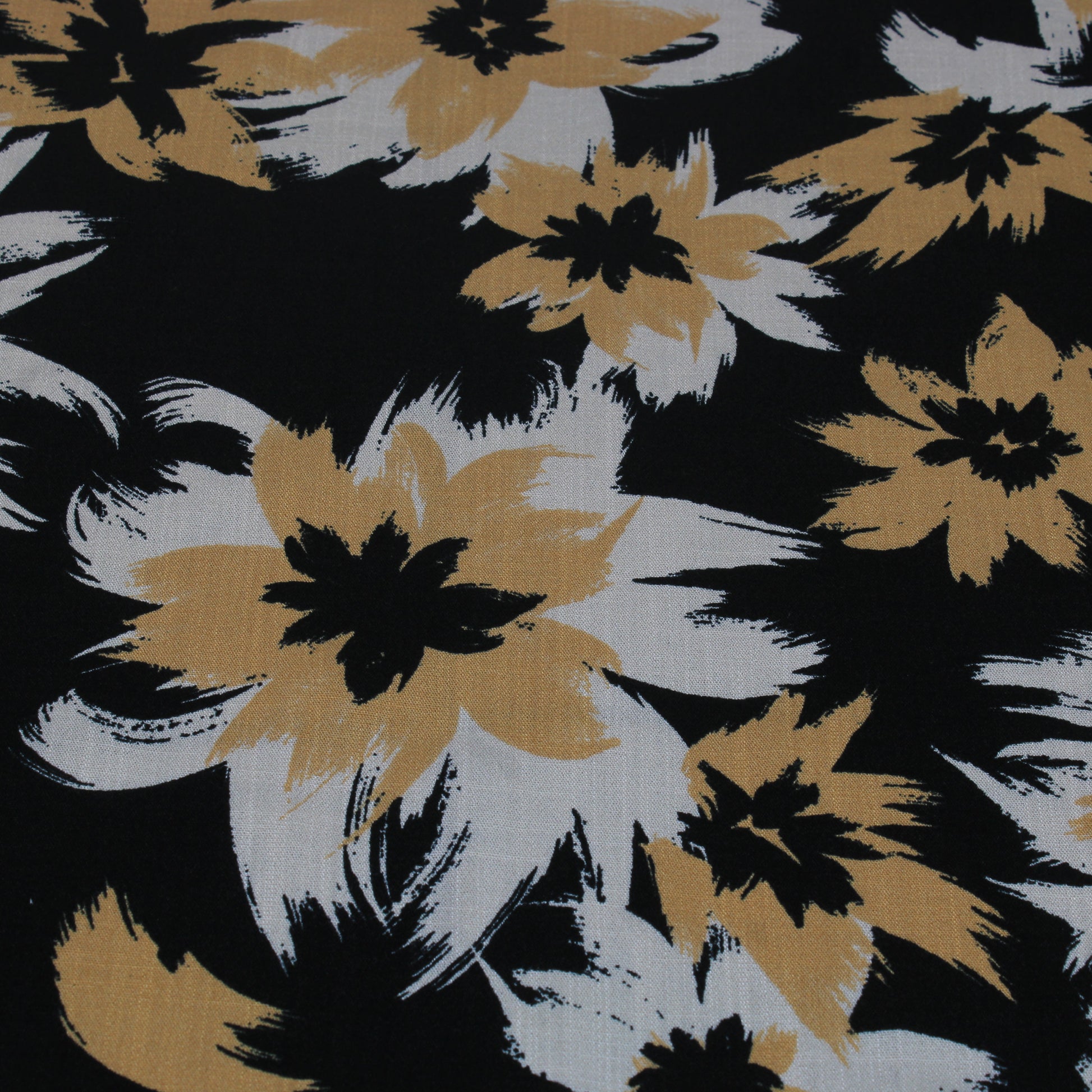 Tissu crepe viscose - imprimé fleurs abstraites - ton beige, écru et noir - photo 1/5 | So Tissus