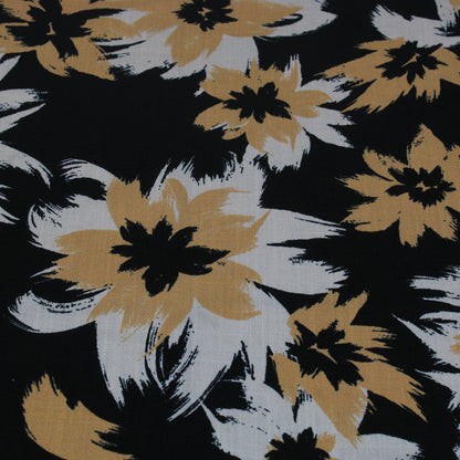 Tissu crepe viscose - imprimé fleurs abstraites - ton beige, écru et noir - photo 1/5 | So Tissus
