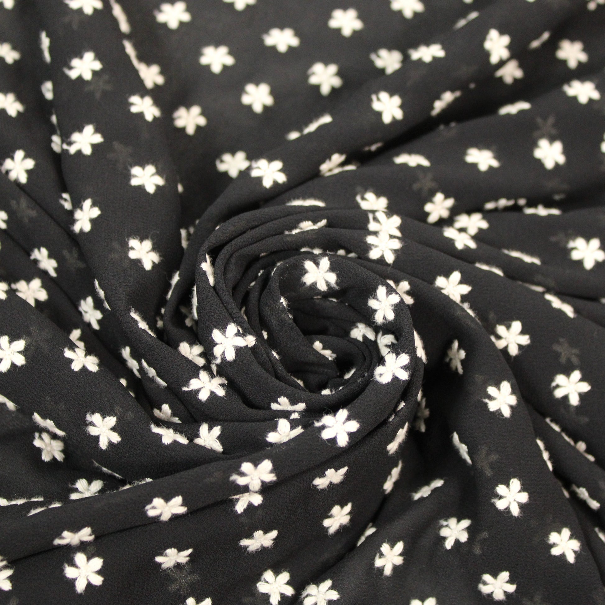 Tissu mousseline brodé - petites fleurs - noir - photo 1/5 | So Tissus