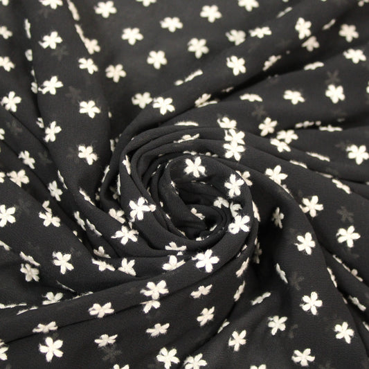 Tissu mousseline brodé - petites fleurs - noir - photo 1/5 | So Tissus