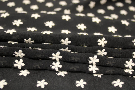 Tissu mousseline brodé - petites fleurs - noir - photo 2/5 | So Tissus