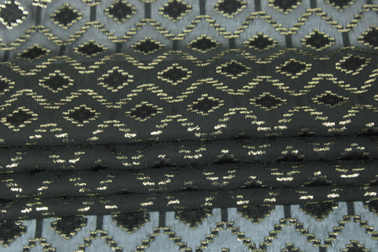 Tissu dévoré - motif losange - noir et doré - photo 2/5 | So Tissus