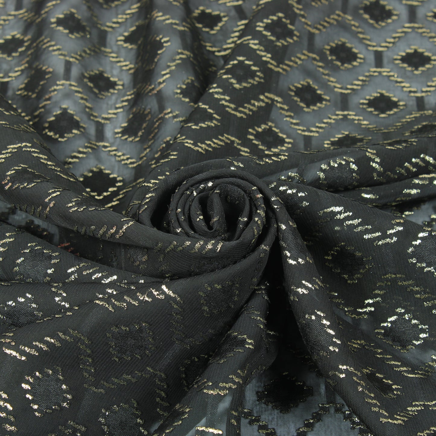 Tissu dévoré - motif losange - noir et doré - photo 1/5 | So Tissus