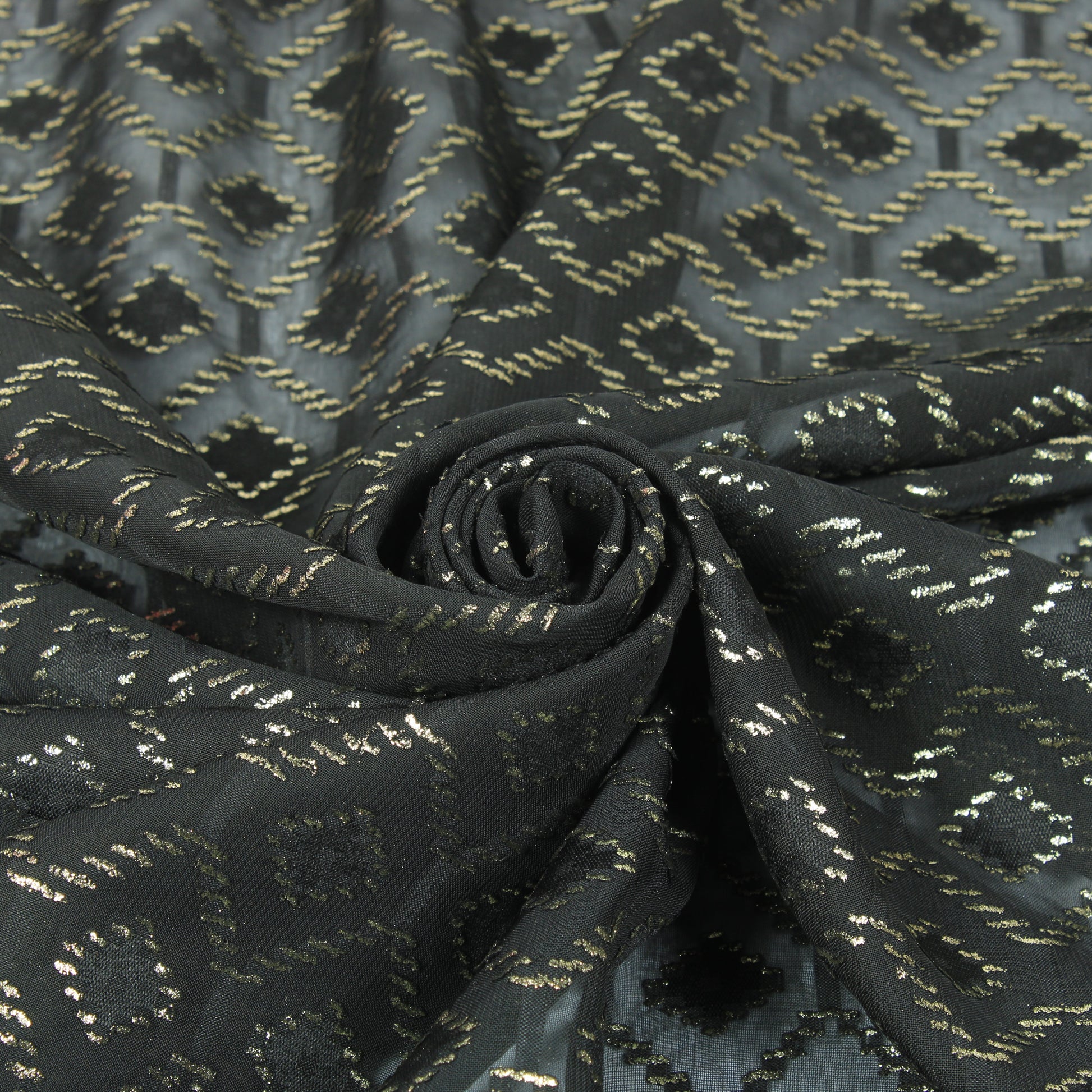 Tissu dévoré - motif losange - noir et doré - photo 1/5 | So Tissus