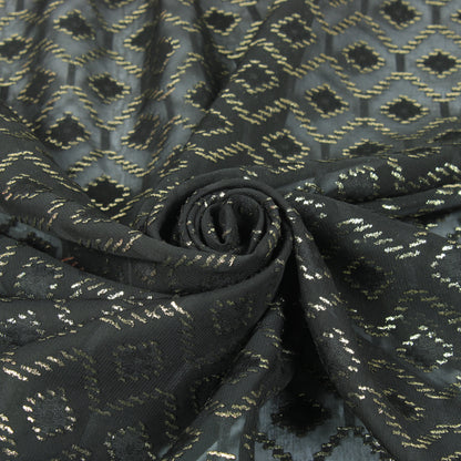 Tissu dévoré - motif losange - noir et doré - photo 1/5 | So Tissus