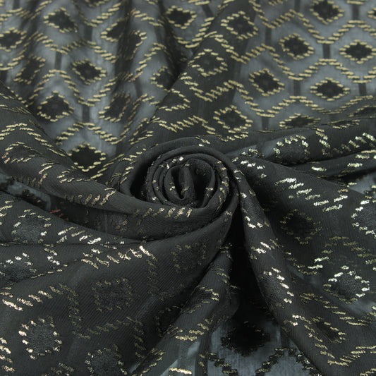 Tissu dévoré - motif losange - noir et doré - photo 1/5 | So Tissus