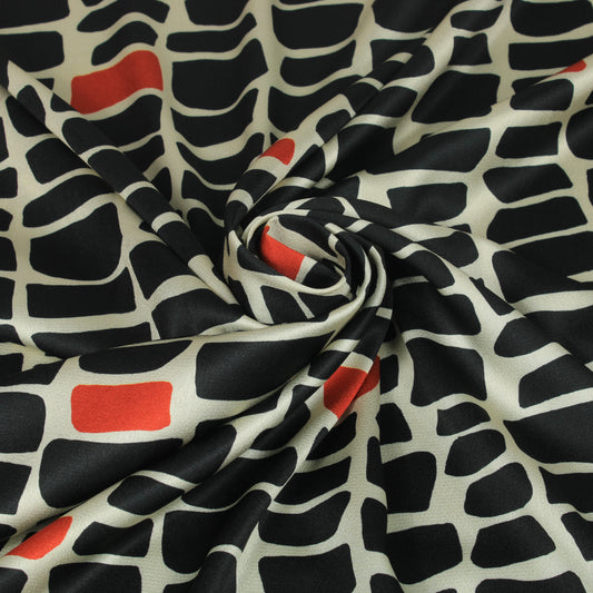 Tissu satin - imprimé tacheté - ton noir et crème - photo 1/5 | So Tissus