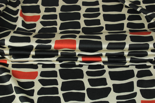Tissu satin - imprimé tacheté - ton noir et crème - photo 2/5 | So Tissus