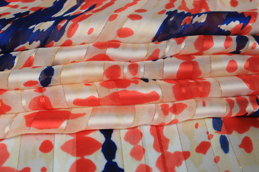 Tissu mousseline - imprimé tacheté - ton rouge et bleu - photo 2/5 | So Tissus