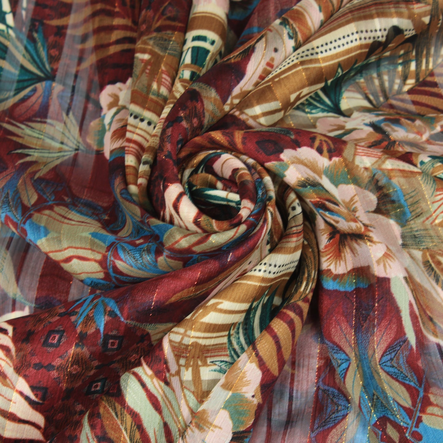 Tissu mousseline - imprimé fleuri - ton bordeaux et bleu - photo 1/5 | So Tissus