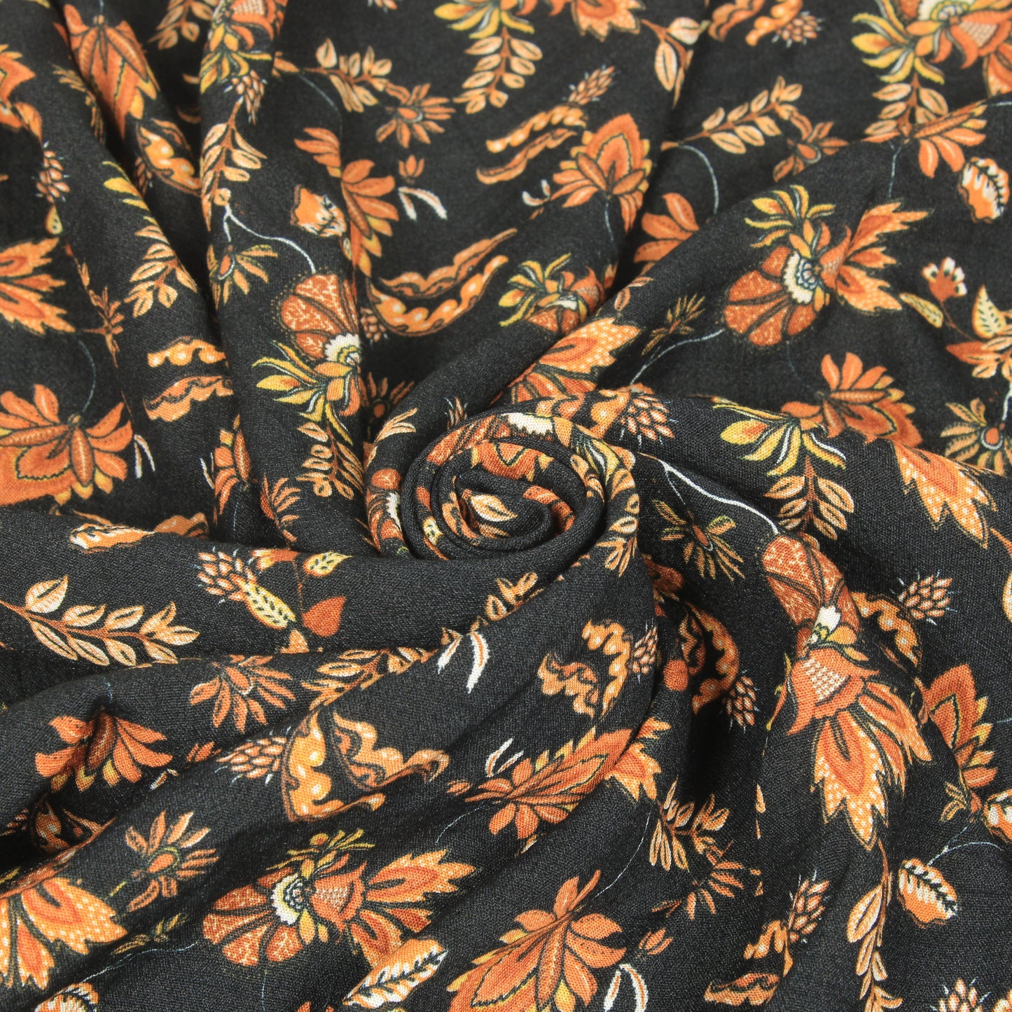 Tissu crêpe viscose - imprimé fleuri - ton orange - photo 1/5 | So Tissus
