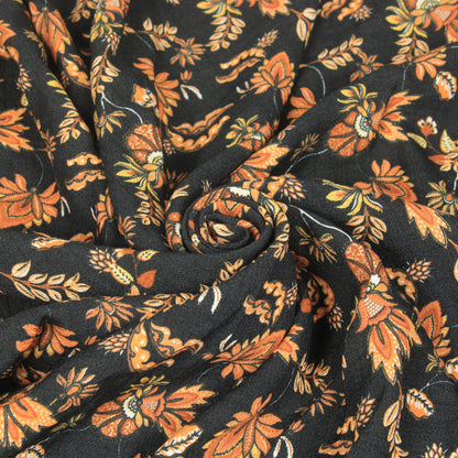 Tissu crêpe viscose - imprimé fleuri - ton orange - photo 1/5 | So Tissus