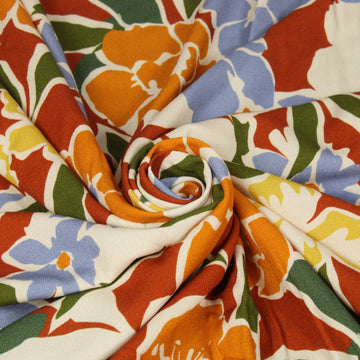 Tissu crêpe viscose - imprimé fleuri - ton terracota