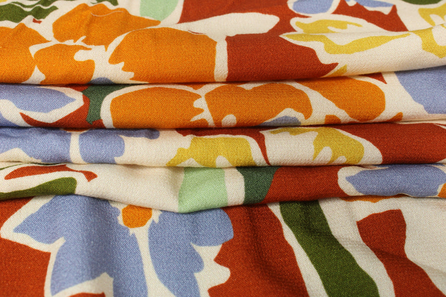 Tissu crêpe viscose - imprimé fleuri - ton terracota