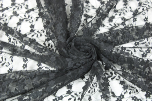 Tissu dentelle - motif fleuri - noir - photo 1/4 | So Tissus