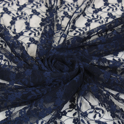 Tissu dentelle - motif fleuri - bleu marine - photo 1/4 | So Tissus