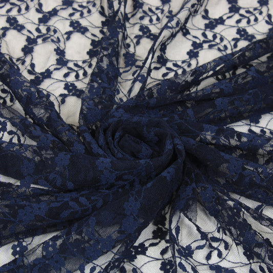 Tissu dentelle - motif fleuri - bleu marine - photo 1/4 | So Tissus