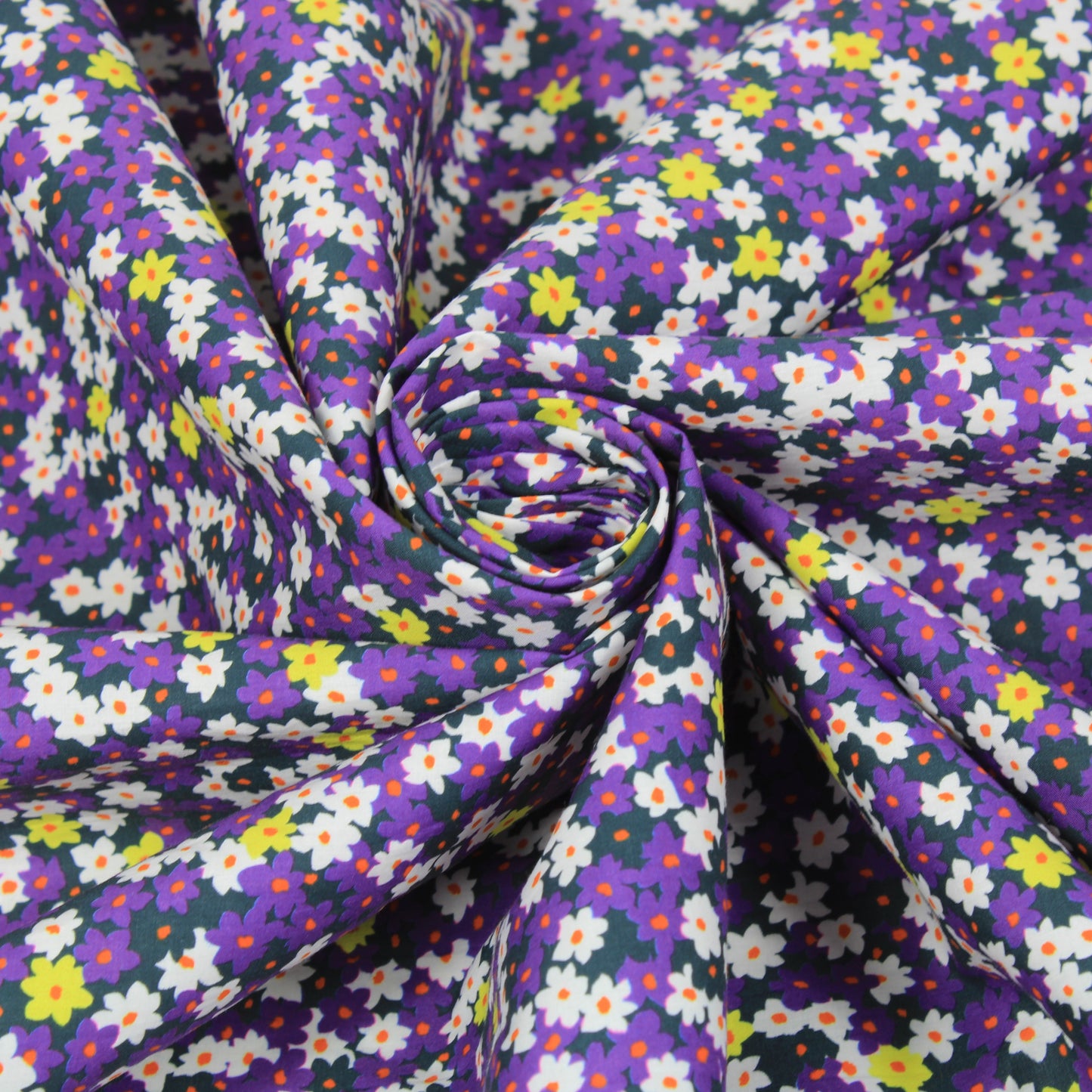 Tissu popeline de coton prestige - imprimé fleuri - ton violet - photo 1/5 | So Tissus
