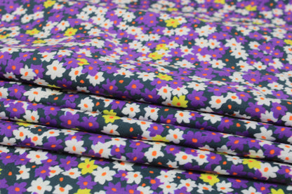 Tissu popeline de coton prestige - imprimé fleuri - ton violet - photo 2/5 | So Tissus