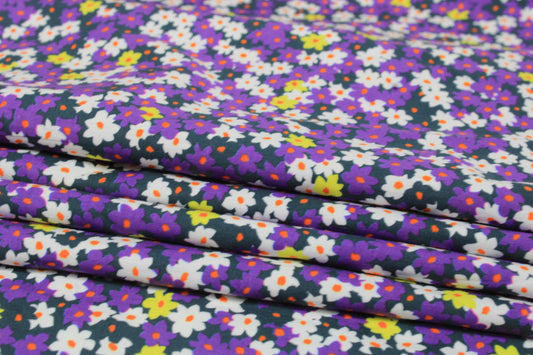 Tissu popeline de coton prestige - imprimé fleuri - ton violet - photo 2/5 | So Tissus