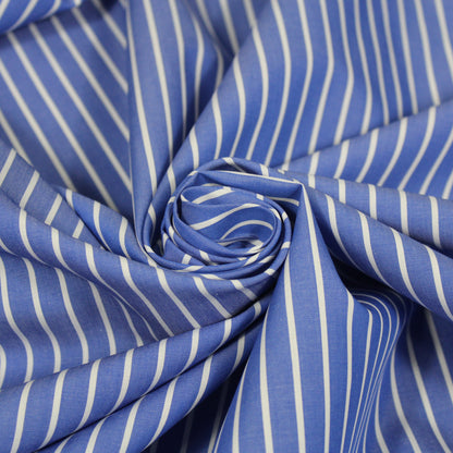 Tissu popeline coton  prestige - à rayures - blanc et bleu - photo 1/5 | So Tissus
