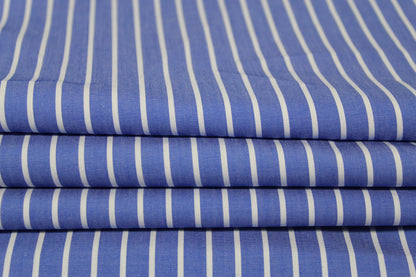 Tissu popeline coton  prestige - à rayures - blanc et bleu - photo 2/5 | So Tissus