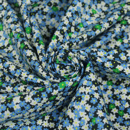 Tissu popeline de coton prestige - imprimé fleuri - ton bleu - photo 1/5 | So Tissus