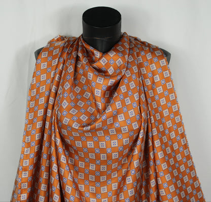 Tissu twill de soie  - imprimé petit carré - orange et bleu - photo 4/5 | So Tissus