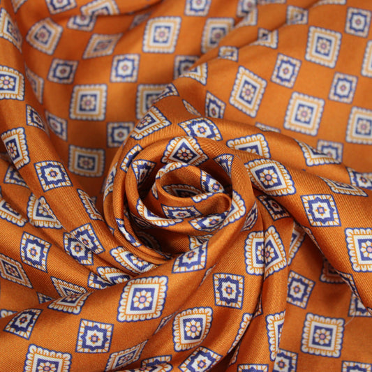 Tissu twill de soie  - imprimé petit carré - orange et bleu - photo 1/5 | So Tissus