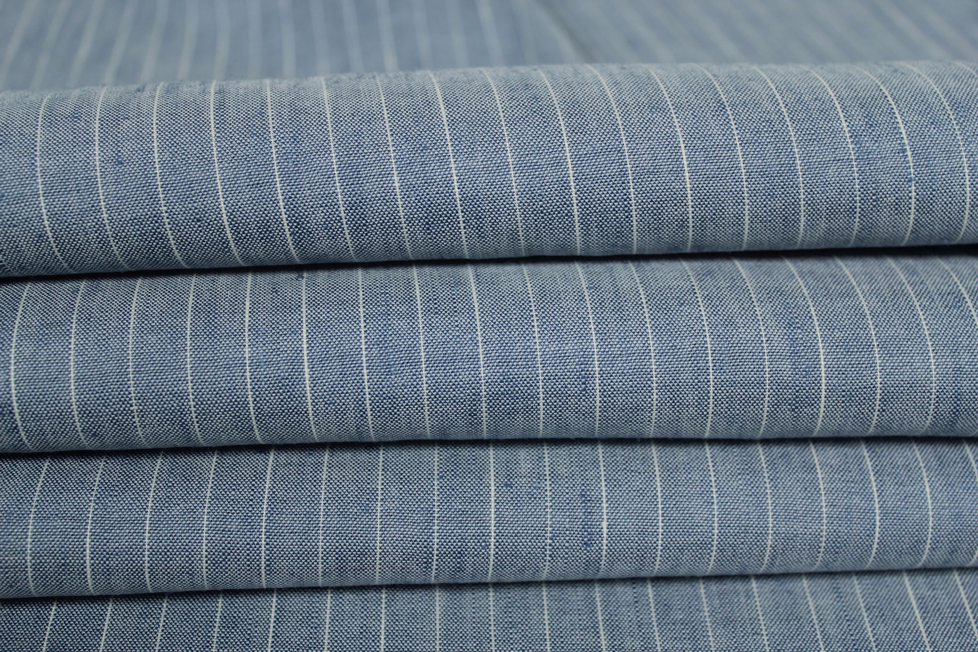 Tissu lin  - à rayures - bleu ciel et blanc - photo 2/5 | So Tissus