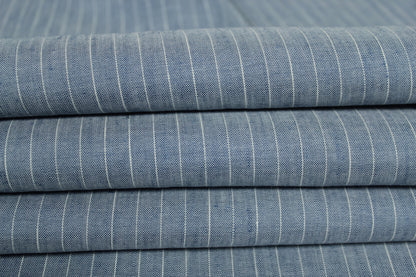 Tissu lin  - à rayures - bleu ciel et blanc - photo 2/5 | So Tissus