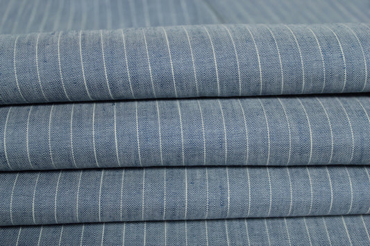 Tissu lin  - à rayures - bleu ciel et blanc - photo 2/5 | So Tissus