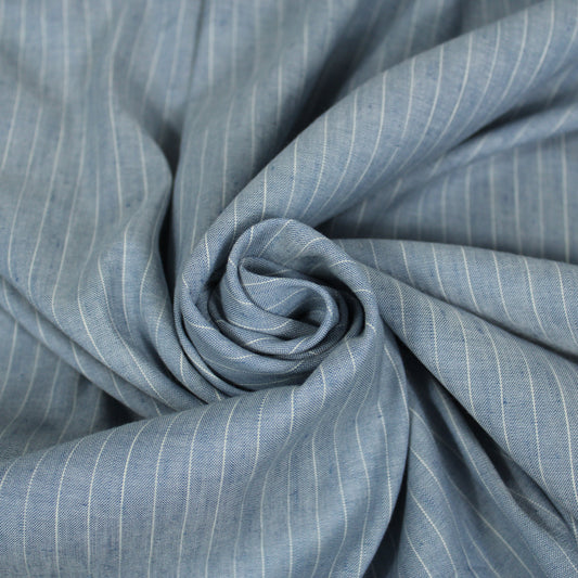 Tissu lin  - à rayures - bleu ciel et blanc - photo 1/5 | So Tissus
