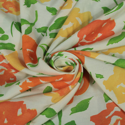 Tissu crêpe viscose - imprimé fleurs vintage - blanc, vert, orange - photo 1/5 | So Tissus