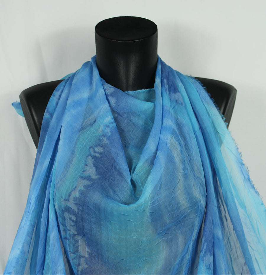 Tissu crêpon  - imprimé vague vintage - ton bleu