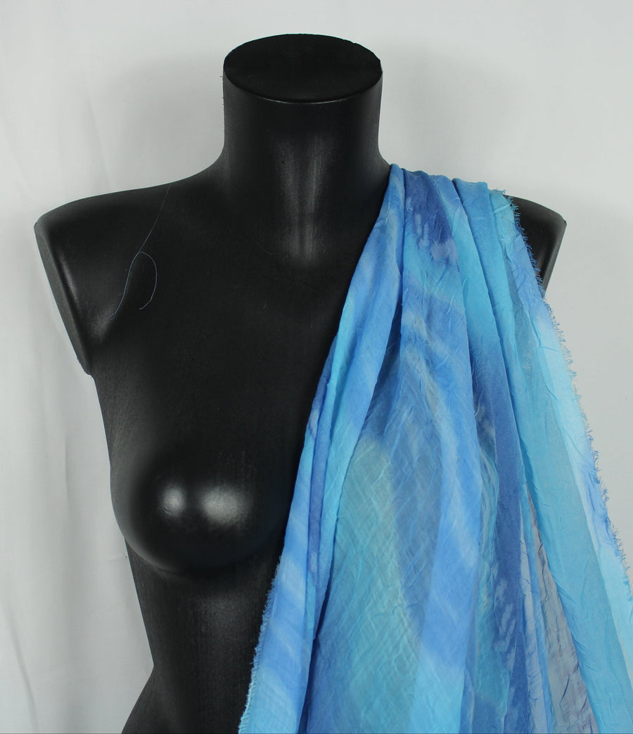 Tissu crêpon  - imprimé vague vintage - ton bleu