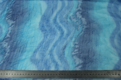 Tissu crêpon  - imprimé vague vintage - ton bleu - photo 5/5 | So Tissus