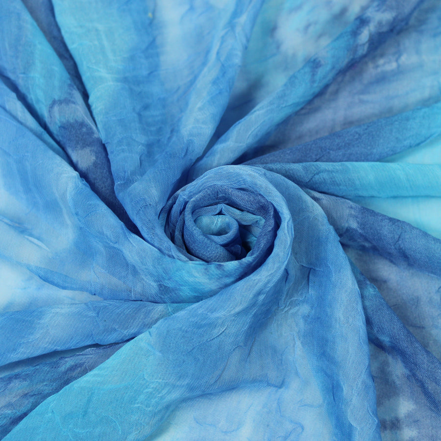Tissu crêpon  - imprimé vague vintage - ton bleu