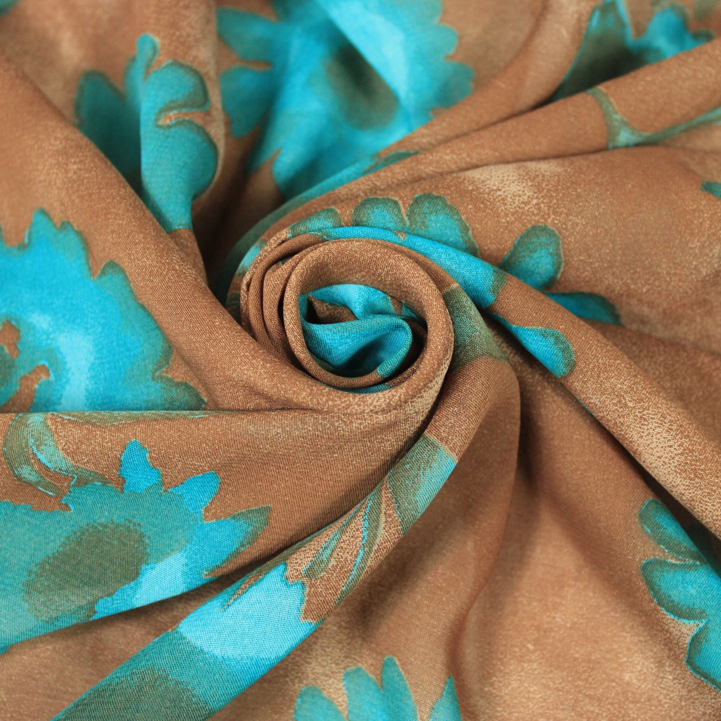 Tissu crêpe georgette  - imprimé fleurs vintages - ton marron et bleu - photo 1/5 | So Tissus